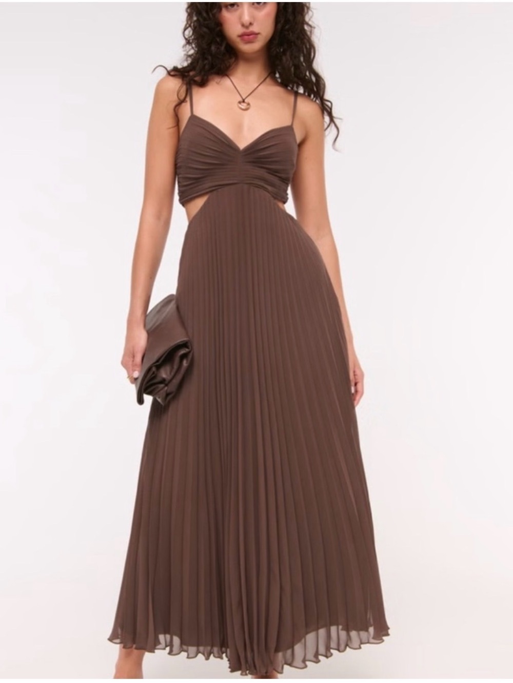 Abercrombie & Fitch Brown Pleated Cutout Maxi Dress